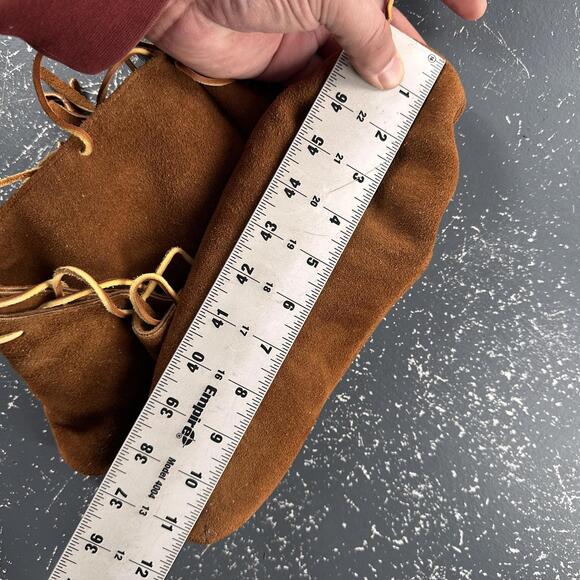 VTG Minnetonka Calf High Moccasin Size 13 Brown Suede Lace Up Fringe 1822 EUC - Picture 9 of 9